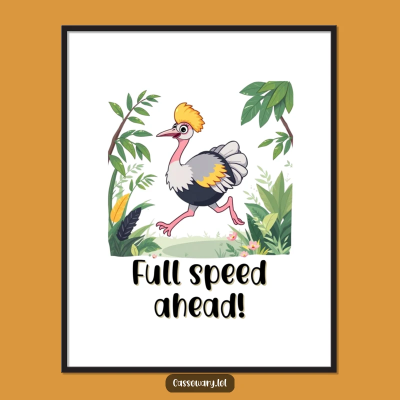 Funny Cassowary Poster - Joyful Race in Foliage