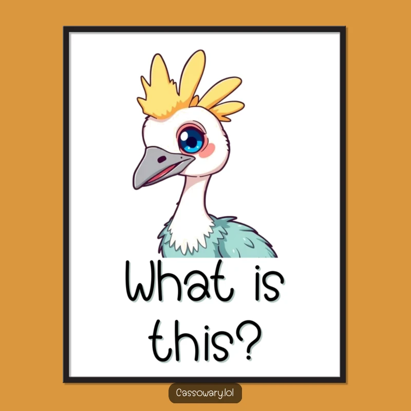 Funny Kawaii Cassowary Poster: Curious Tilt Art, Instant Quirky Decor