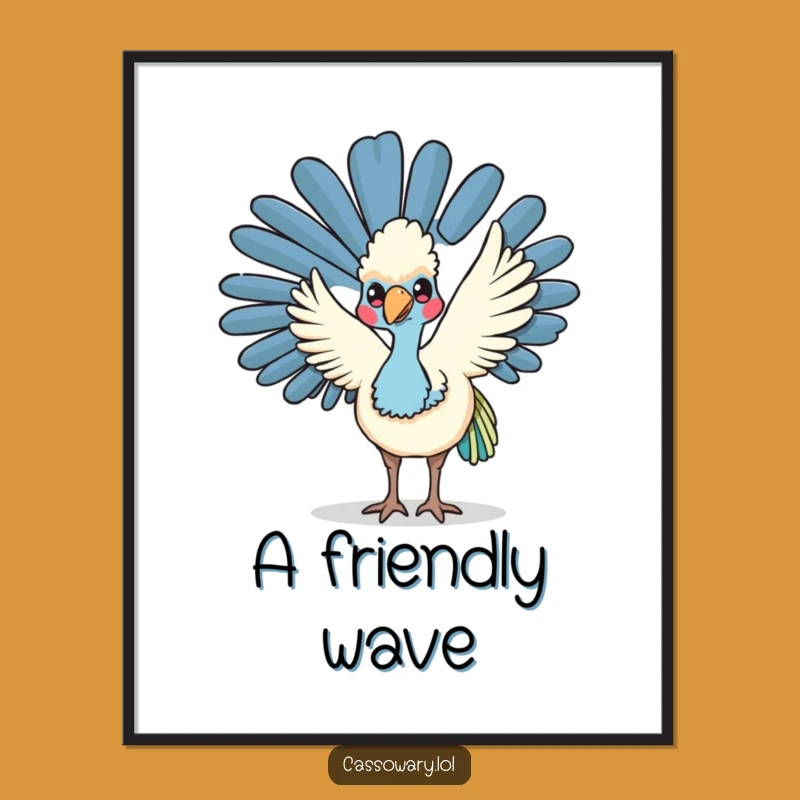 Funny Kawaii Cassowary Wave Poster: Friendly Art Makes a Perfect Funny Gift
