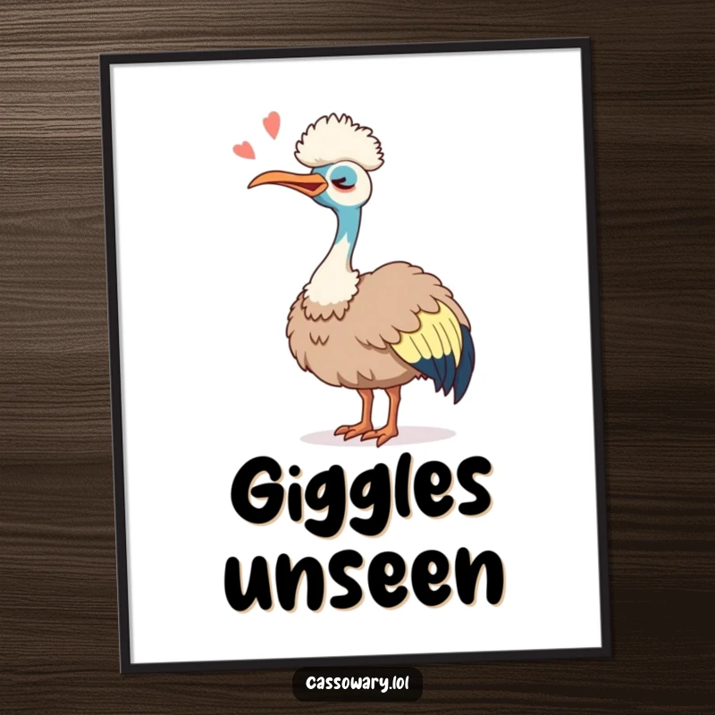 Funny Cassowary Laugh Poster: Humorous wall art of a cassowary tipping its head back, caught in a moment of silent, joyful laughter.