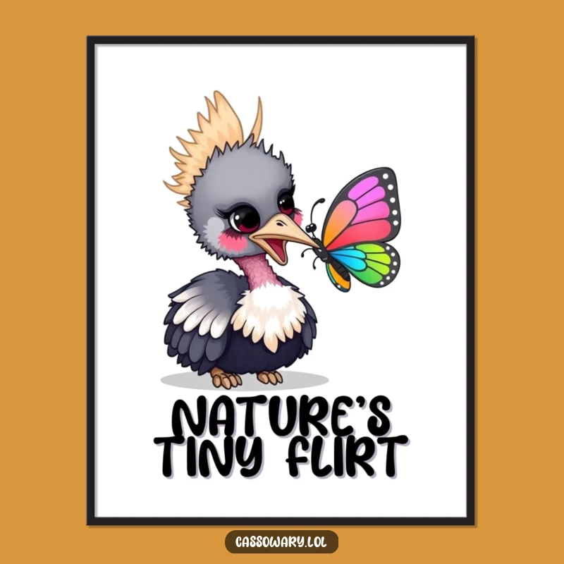 Funny Cassowary Butterfly Poster - Playful Bird's Gentle Nudge Art Print