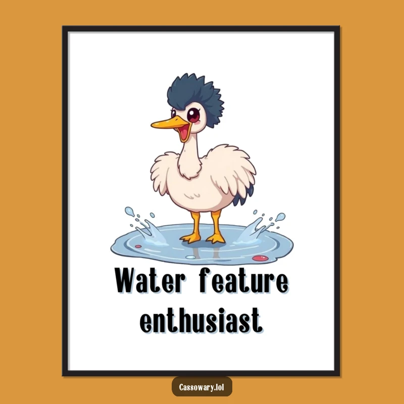 Funny Cassowary Puddle Splash Poster - Joyful Wall Art Gift