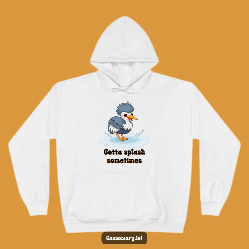 Funny Kawaii Cassowary Puddle Splash Hoodie - Cozy Bird Art Gift
