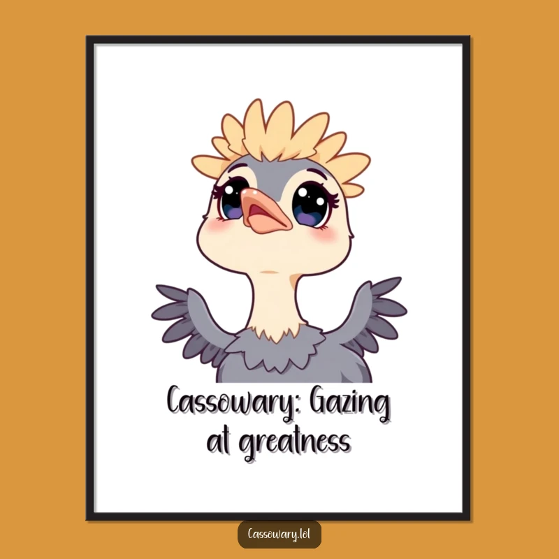 Funny Free Printable Wall Art: Kawaii Cassowary Sky Gaze, Whimsical Downloadable Decor!