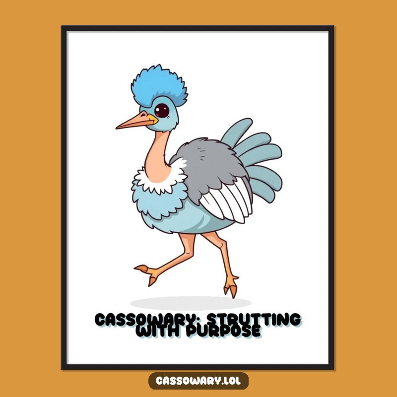 Funny Free Printable Wall Art: Kawaii Cassowary Strutting, Confident Downloadable Decor!