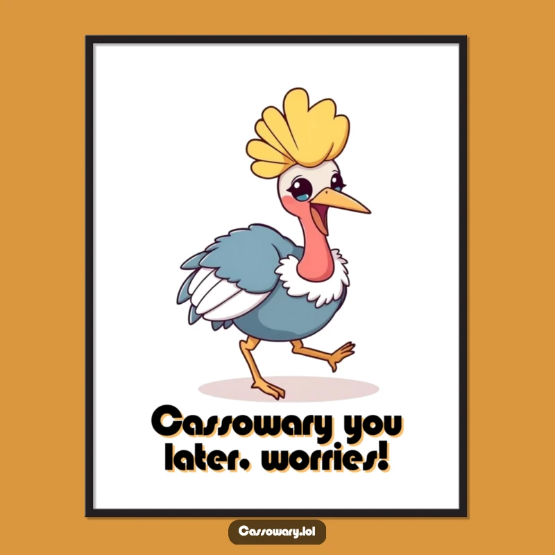 Free Printable Kawaii Cassowary Art: Funny Hop Downloadable Decor