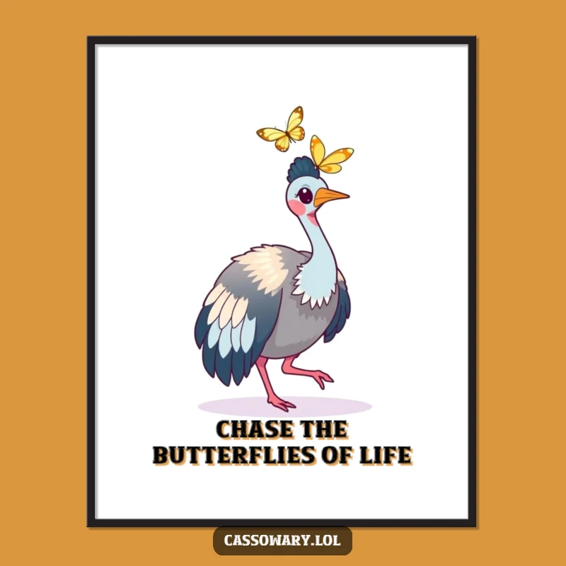 Funny Free Printable Wall Art: Cassowary Chasing Butterfly, Downloadable Decor
