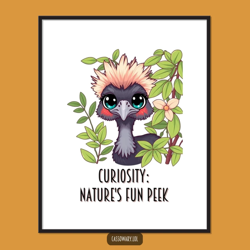 Funny Free Printable Wall Art: Curious Cassowary Peeking, Quirky Downloadable Decor