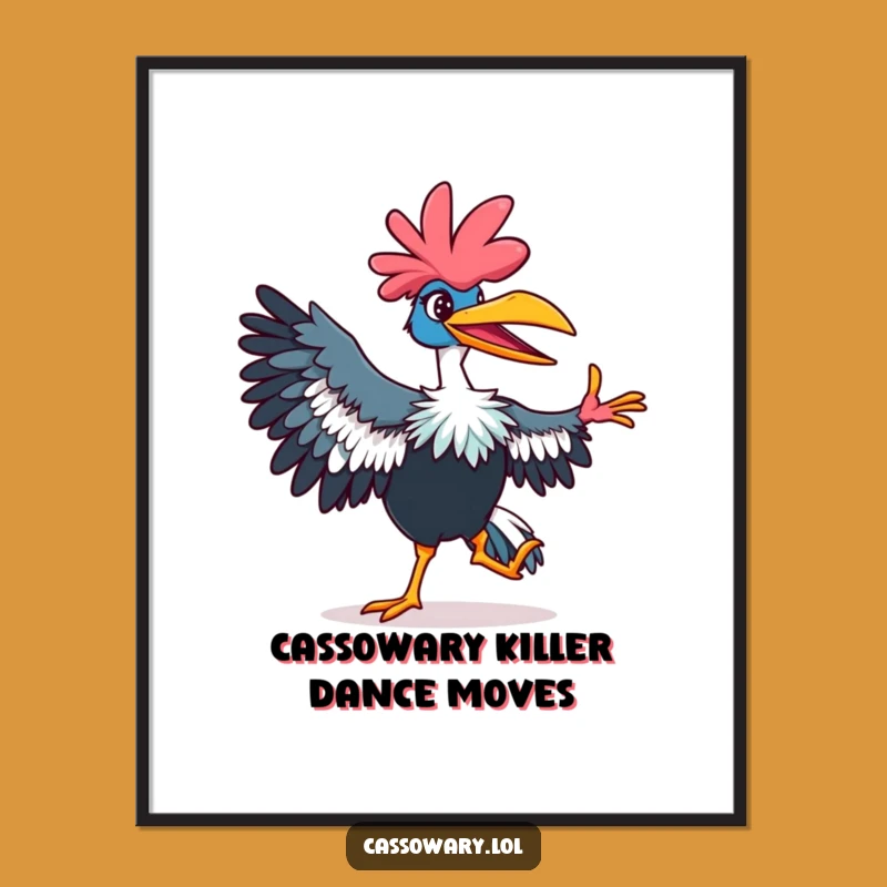 Dancing Cassowary Wall Art: Free Printable Downloadable Groovy Bird Decor, Funny Gift