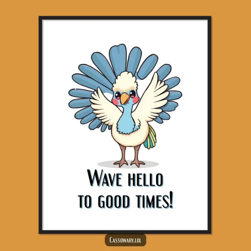 Free Printable Kawaii Cassowary Art: Funny Wave Downloadable Decor