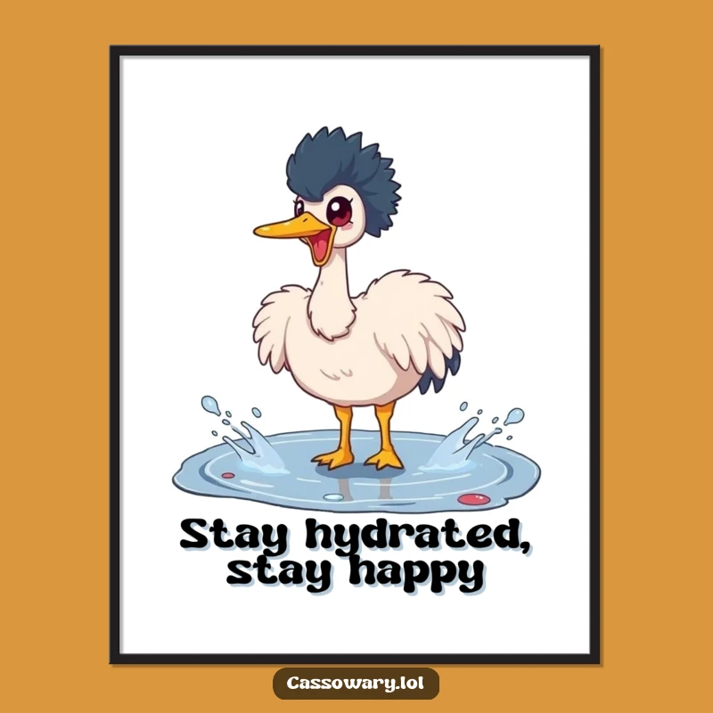 Free Printable Wall Art: Funny Splashing Cassowary - Humorous Downloadable Decor