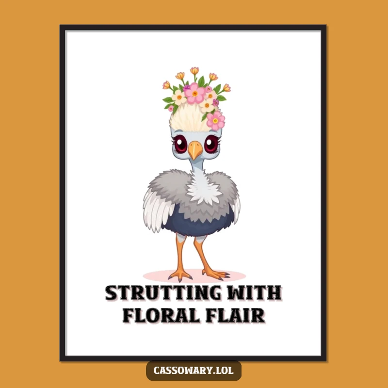 Funny Free Printable Wall Art: Floral Crown Cassowary Downloadable Decor