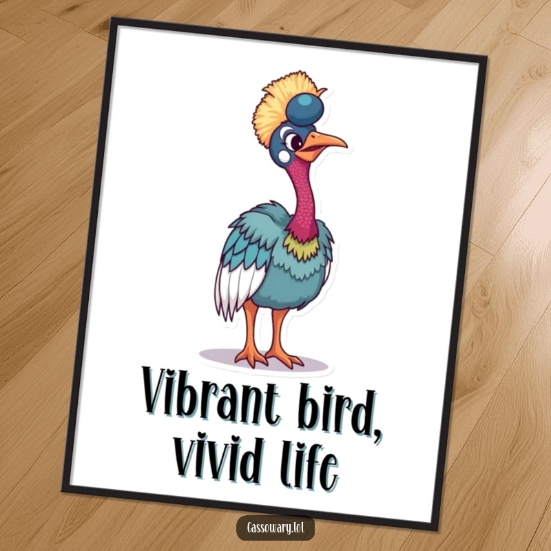 Funny Free Printable Wall Art: A cassowary tilts gracefully, a spectacular display of its vibrant and colorful plumage.
