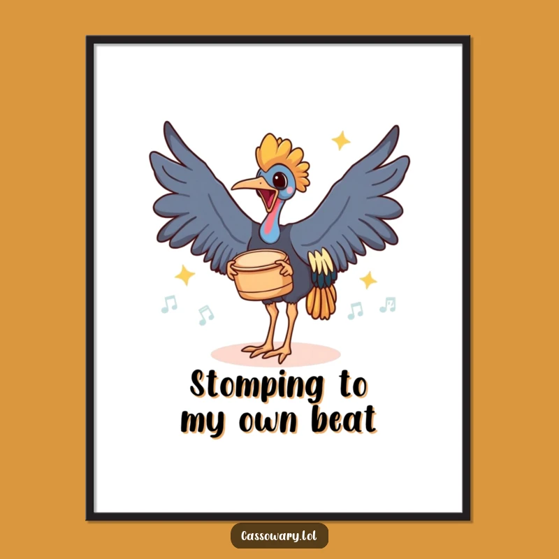 Funny Free Printable Cassowary Art: Drumming Bird, Rhythmic Downloadable Wall Decor
