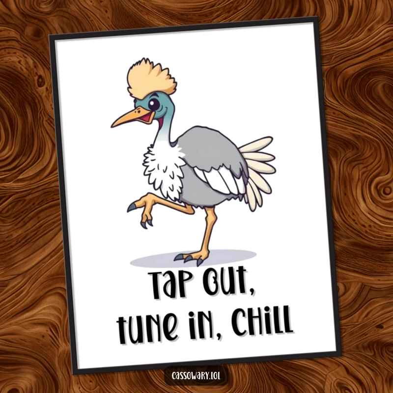 Funny Free Printable Cassowary Wall Art, an energetic bird tapping its foot, perfect for dynamic DIY decor.