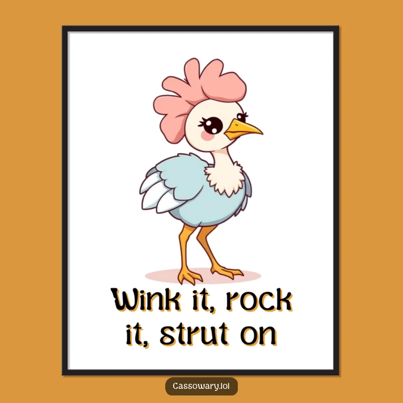 Funny Free Printable Kawaii Cassowary Wall Art - Confident Wink Downloadable Decor