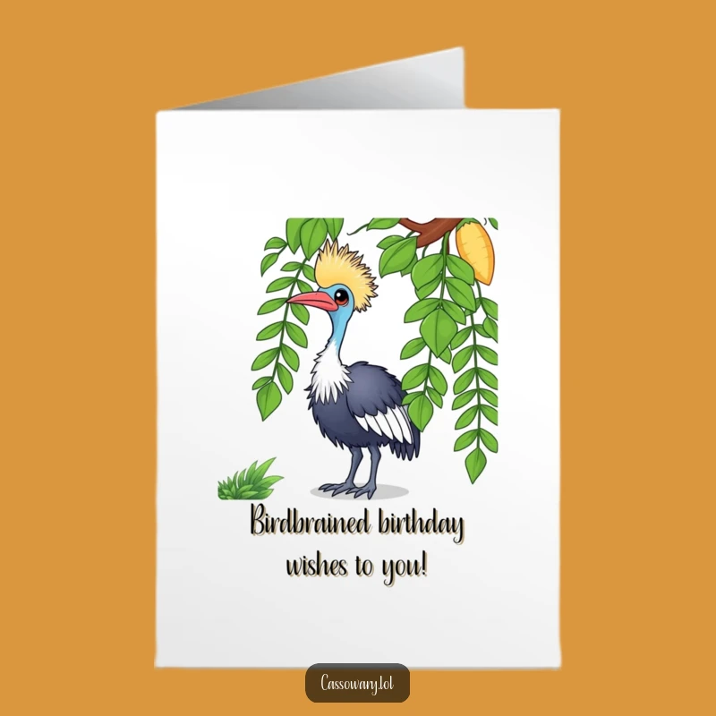 Free Printable Birthday Card: Funny Cassowary Tilting Head, Quirky Bird Downloadable Gift
