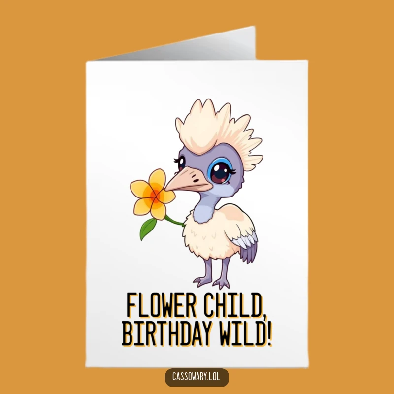 Curious Cassowary Flower Birthday Card - Free Printable Whimsical Gift