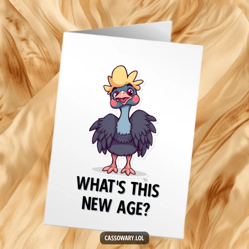Funny Free Printable Birthday Card featuring a curious cassowary with a playful tilt of its head.