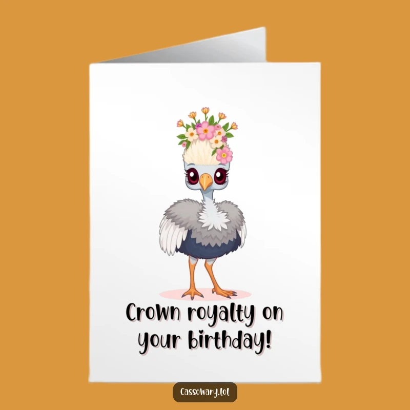 Free Printable Birthday Card: Floral Crown Cassowary Funny Downloadable Gift