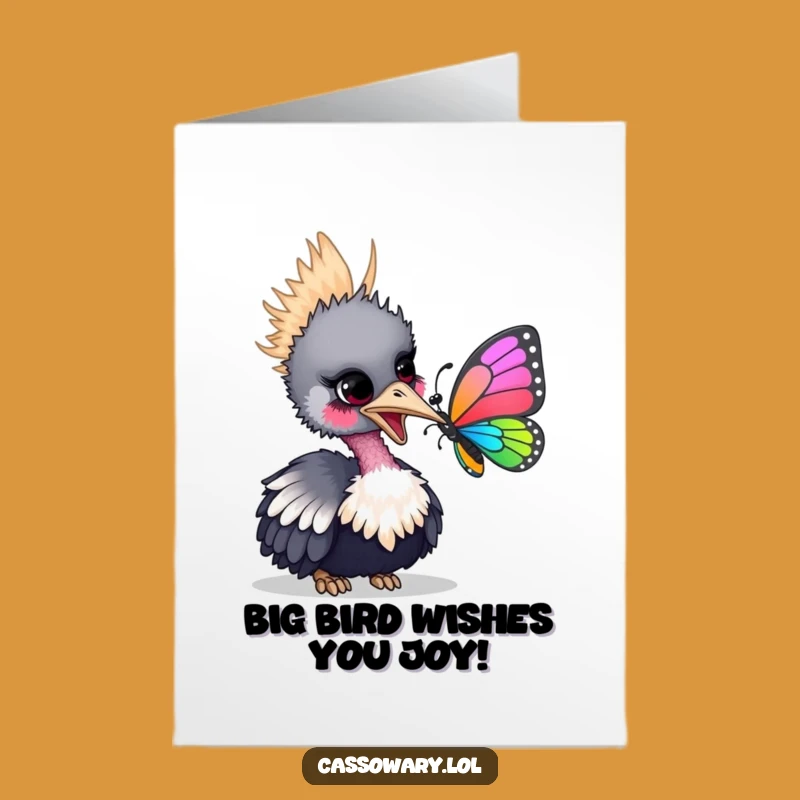Funny Free Printable Cassowary Birthday Card Downloadable: Adorable Bird & Butterfly, Perfect DIY Gift
