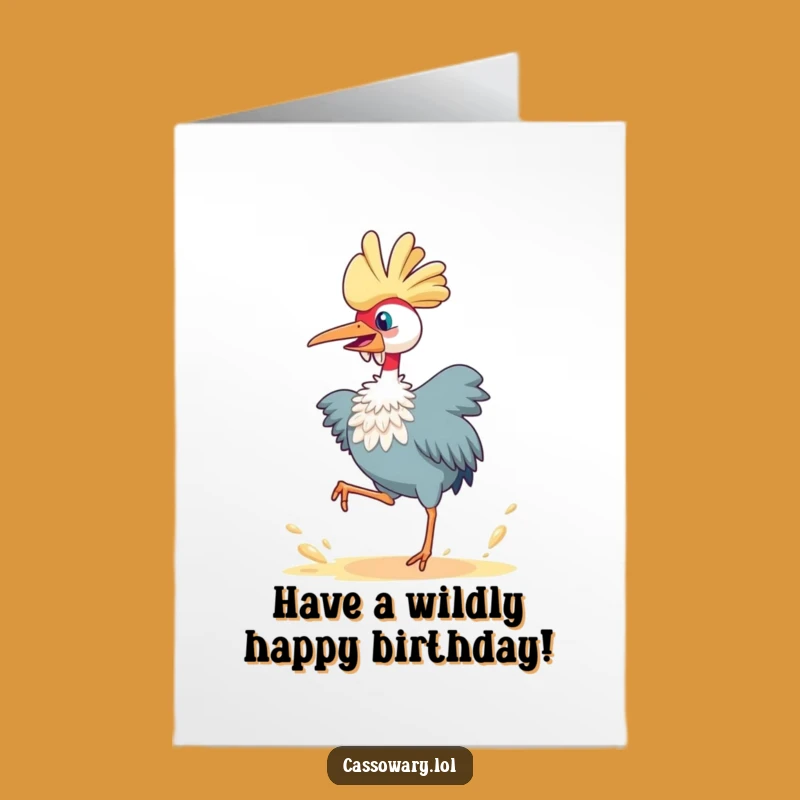 Joyful Free Printable Birthday Card: Leaping Cassowary, Energetic Downloadable Fun Gift