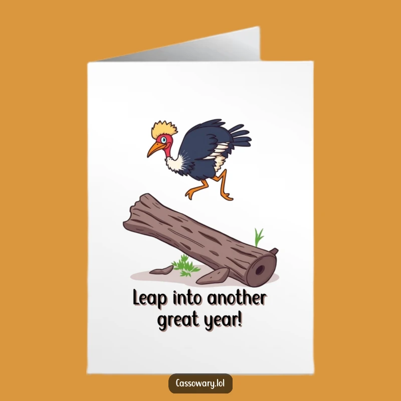 Free Printable Birthday Card: Cassowary Log Leap Fun, Hilarious Downloadable Gift