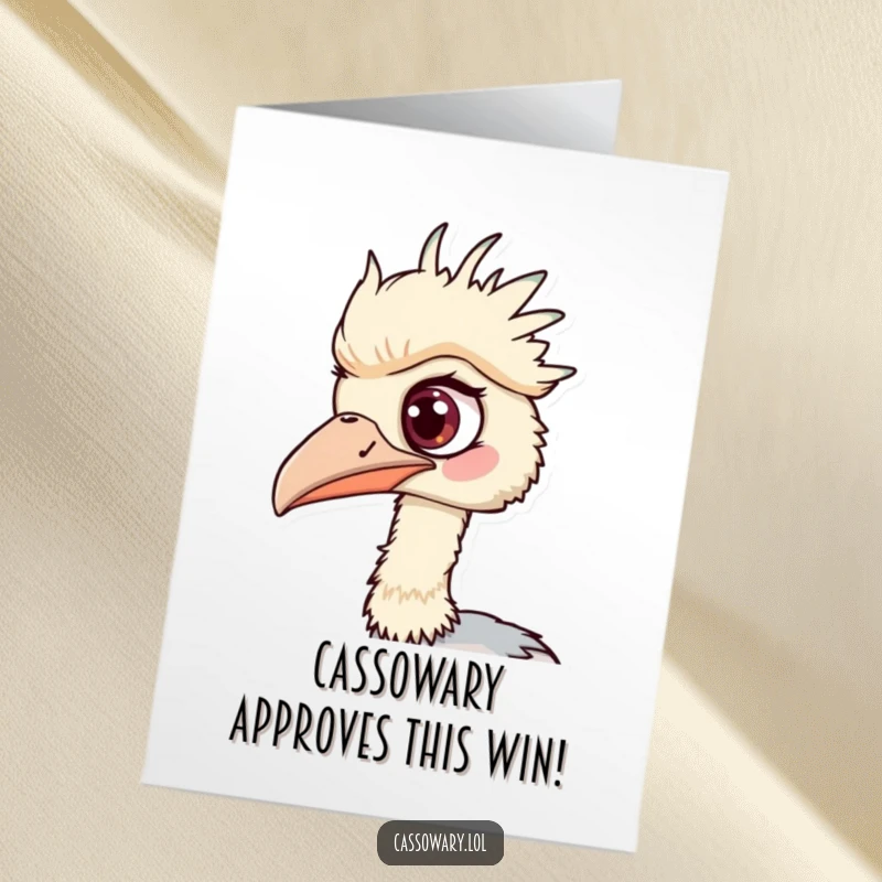 Funny Free Printable Cassowary Congratulations Card, wide-eyed and spotting something exciting, perfect DIY gift.