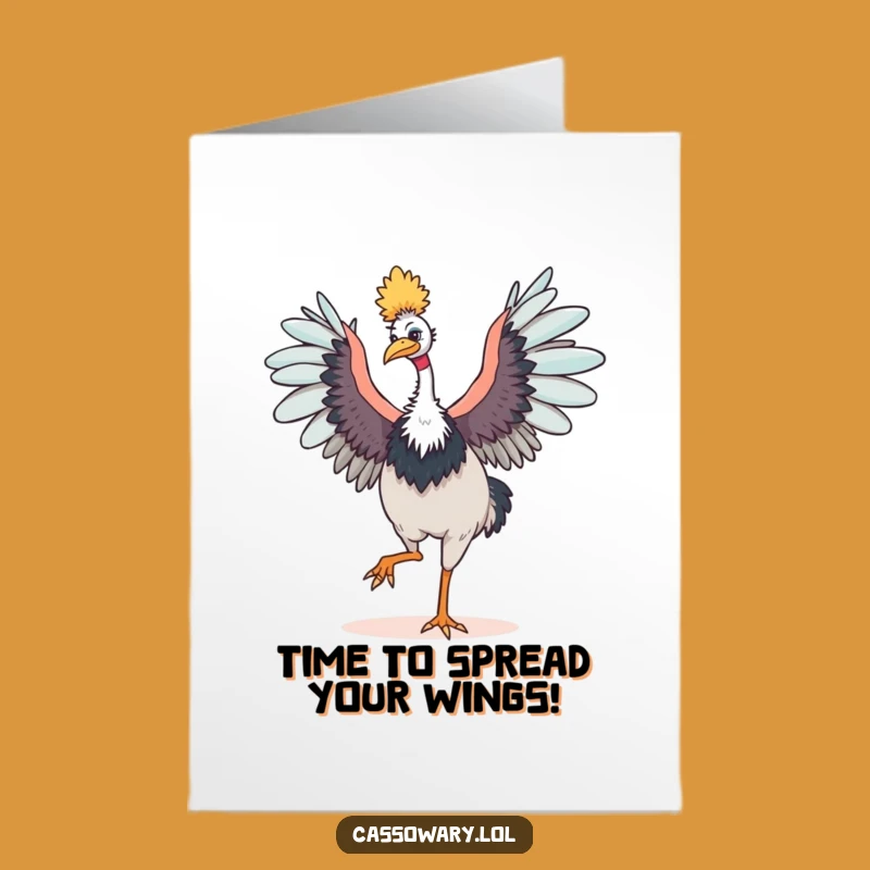 Free Printable Congrats Card: Dancing Cassowary - Joyful Wings Outstretched Downloadable Celebration