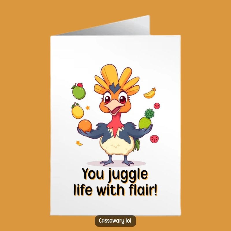 Free Printable Congrats Card: Juggling Cassowary - Funny Fruit Downloadable Celebration