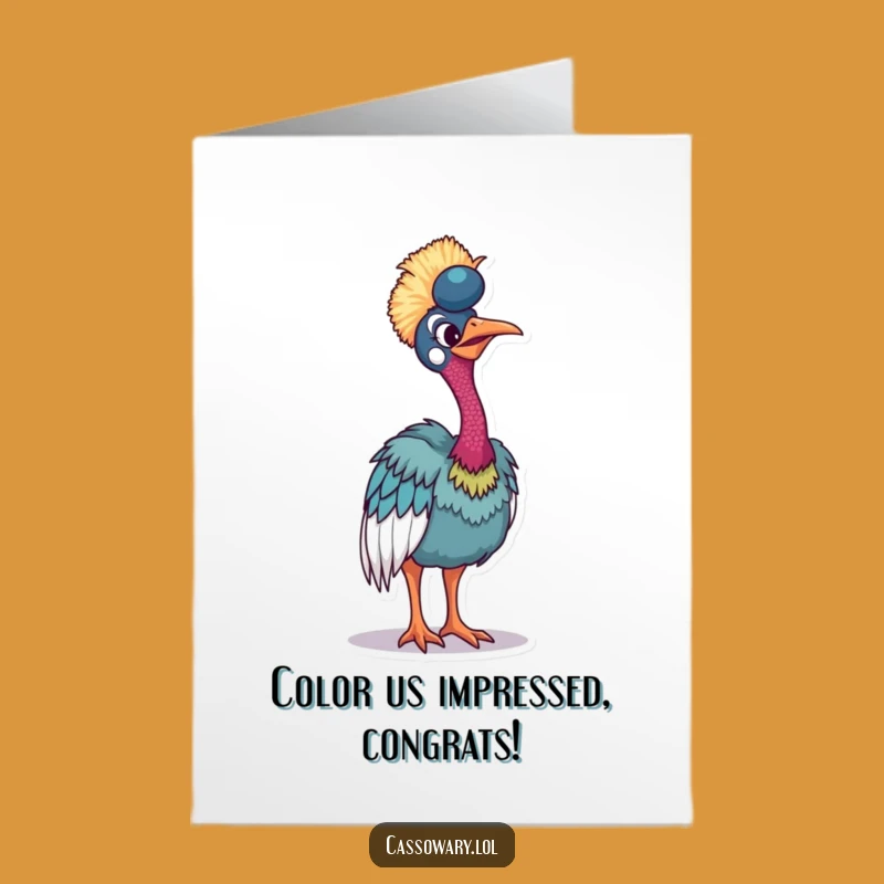 Free Printable Congrats Card: Showy Cassowary Vibrant Funny Downloadable Gift