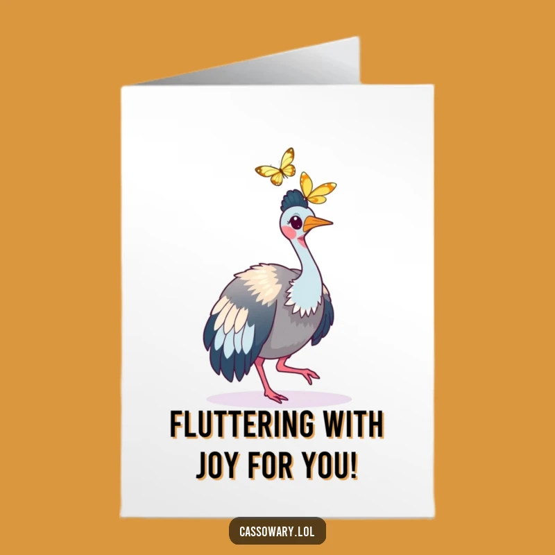 Free Printable Congratulations Card: Cassowary Chasing Butterfly, Funny Downloadable Gift