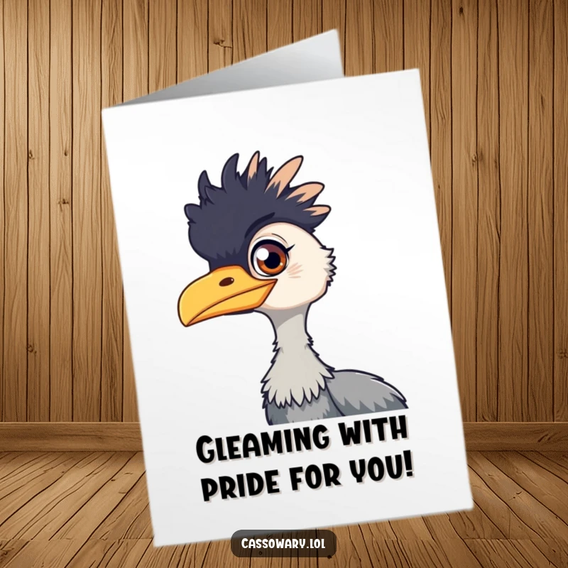 Funny Free Printable Cassowary Congratulations Card, a cassowary with a playful glint, great for a downloadable DIY gift.