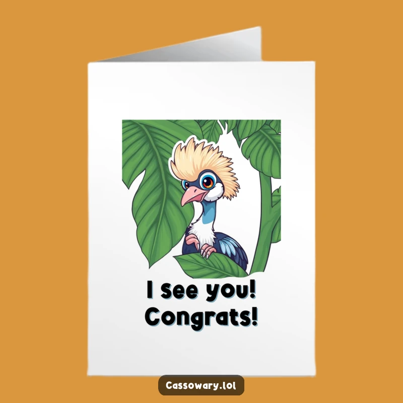 Free Printable Congrats Card: Cassowary Peeking to Celebrate Your Big Win