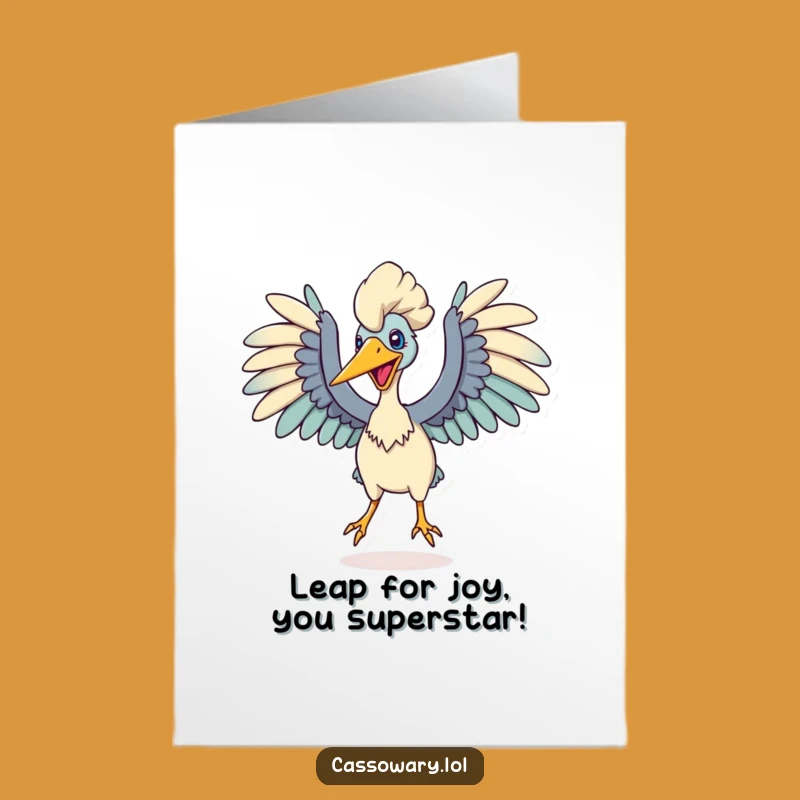 Free Printable Congrats Card: Leaping Cassowary Bold Funny Downloadable Gift!