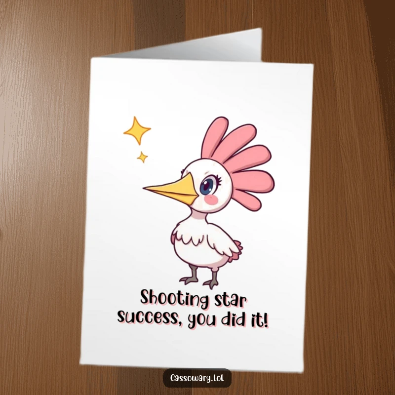 Funny free printable congratulations card: Cassowary gasps in shock as a star plummets from the sky.