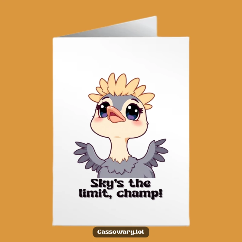 Congrats Free Printable Cassowary Card: Skyward Gaze, Funny Downloadable Gift!