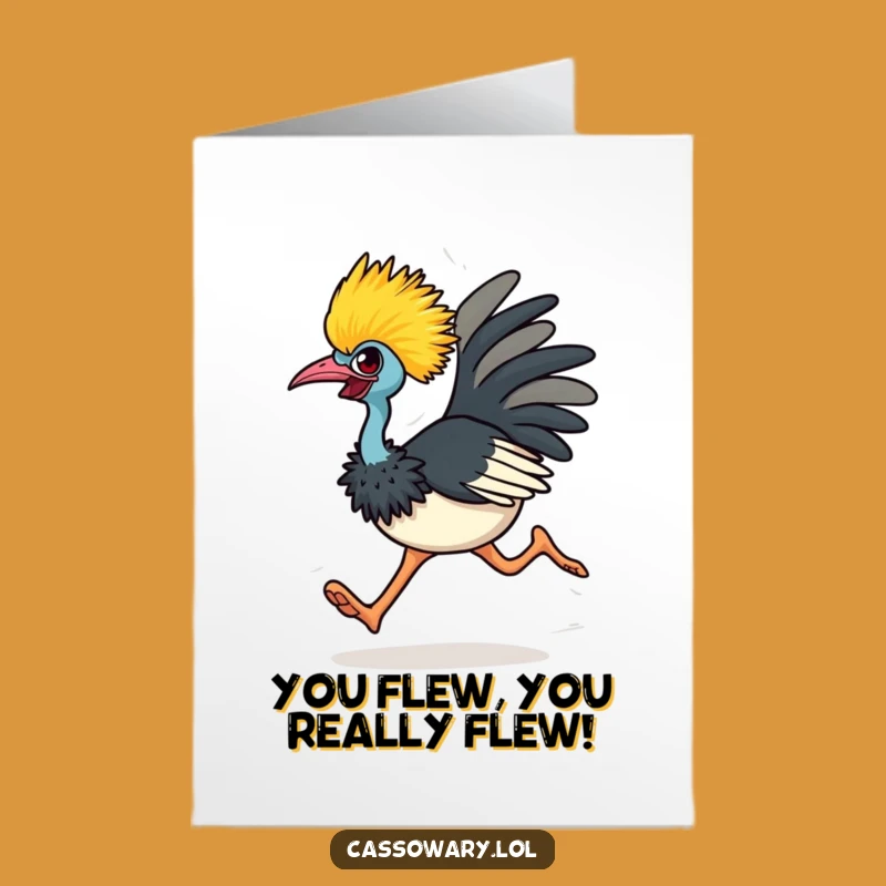 Free Printable Congrats Card: High-Energy Cassowary Running Funny Downloadable Gift