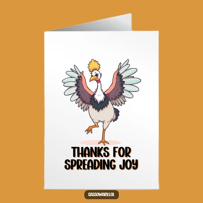 Free Printable Thank You Card: Dancing Cassowary - Joyful Wings Outstretched Downloadable Gratitude