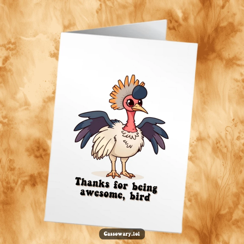 Funny Free Printable Thank You Card featuring a proud cassowary with a sophisticated pose, expressing gratitude with flair.