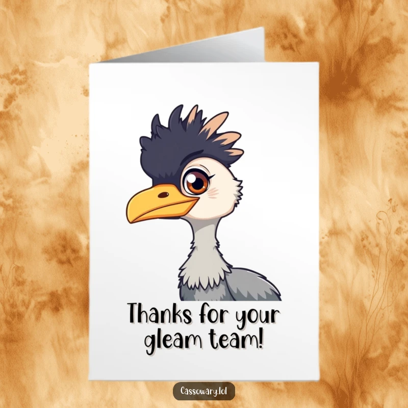 Funny Free Printable Cassowary Thank You Card, a bird with a mischievous gleam, perfect for a downloadable DIY gift.