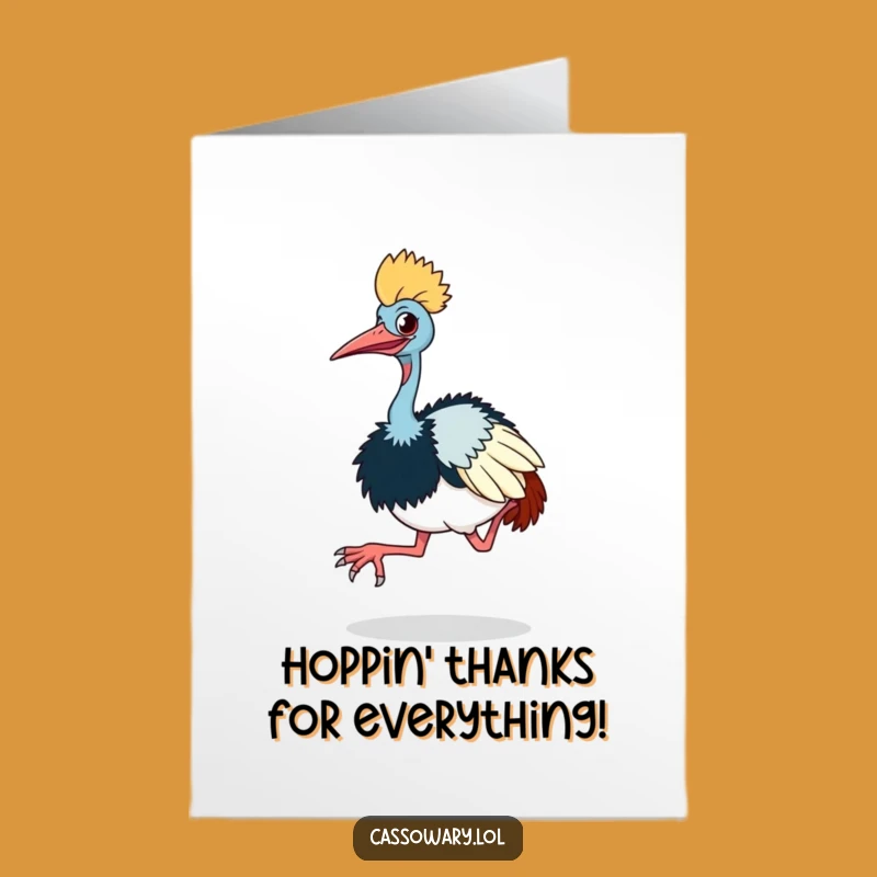 Free Printable Thank You Card: Cassowary Hops a Thanks with Humor