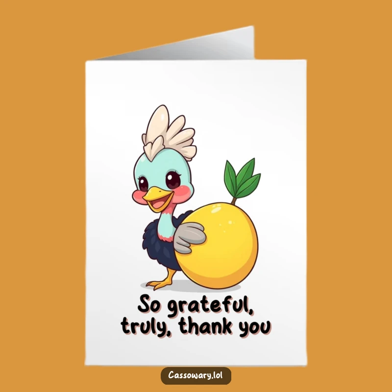 Funny Free Printable Thank You Card: Grateful Cassowary Nudges Fruit, Downloadable Gift