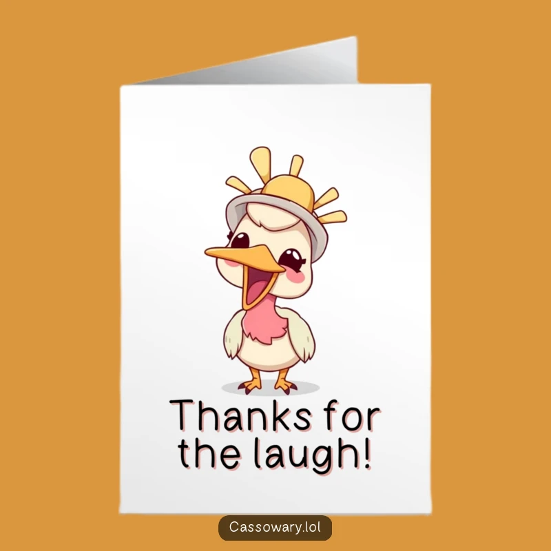 Free Printable Giggling Cassowary Thank You Card - Silly Hat Downloadable Gift