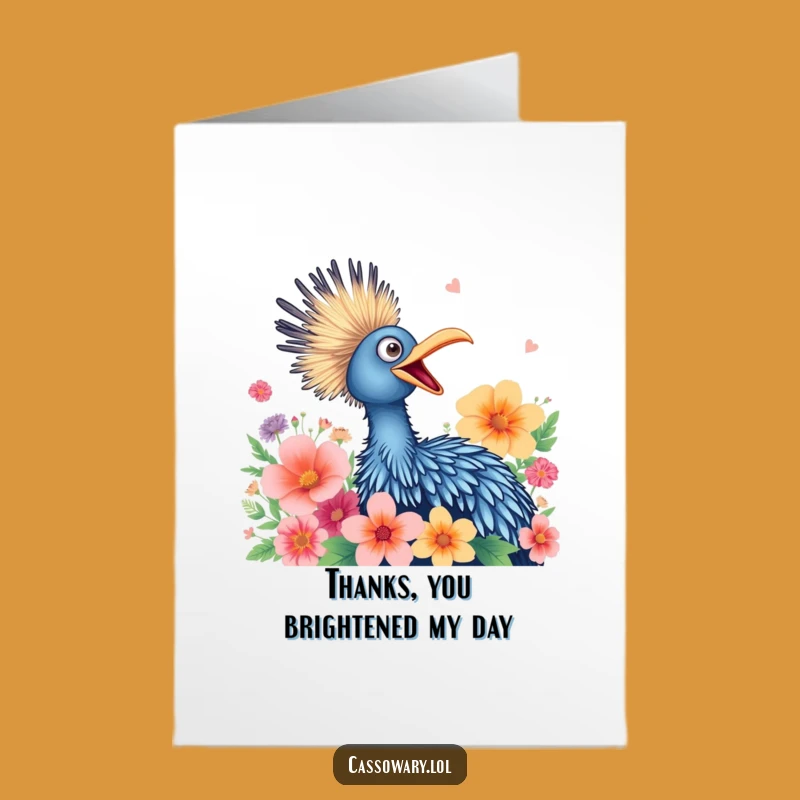 Free Printable Cassowary Thank You Card: Floral Squawk, Downloadable Funny Gratitude
