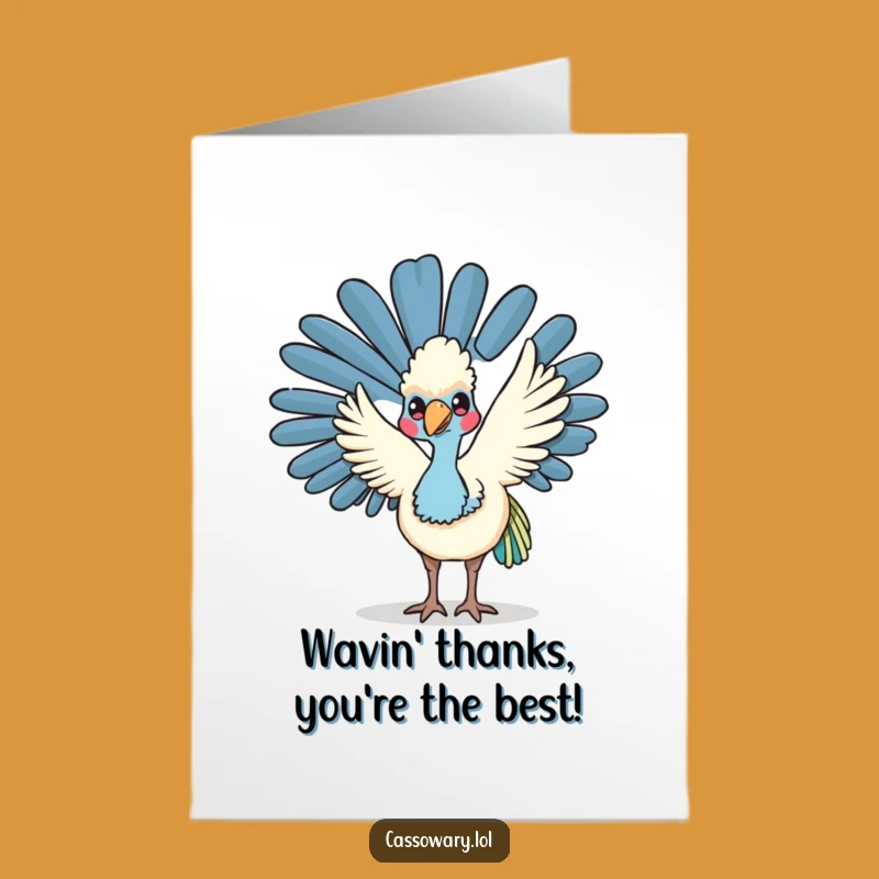 Free Printable Kawaii Cassowary Thank You Card: Funny Wave
