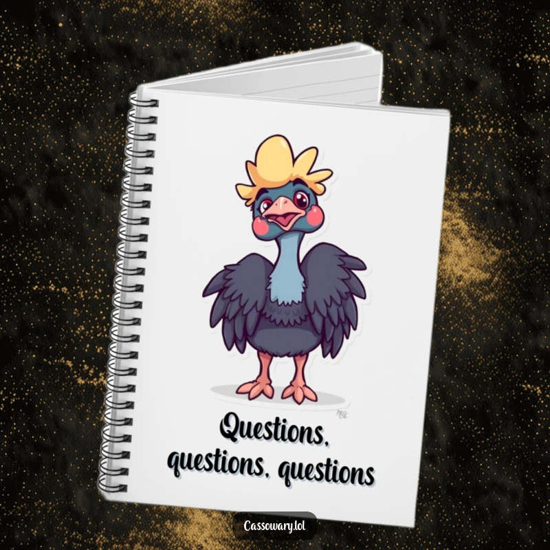 Funny Cassowary Notebook: A cassowary with a playful head tilt, looking curious, perfect for notes. Humorous gift.