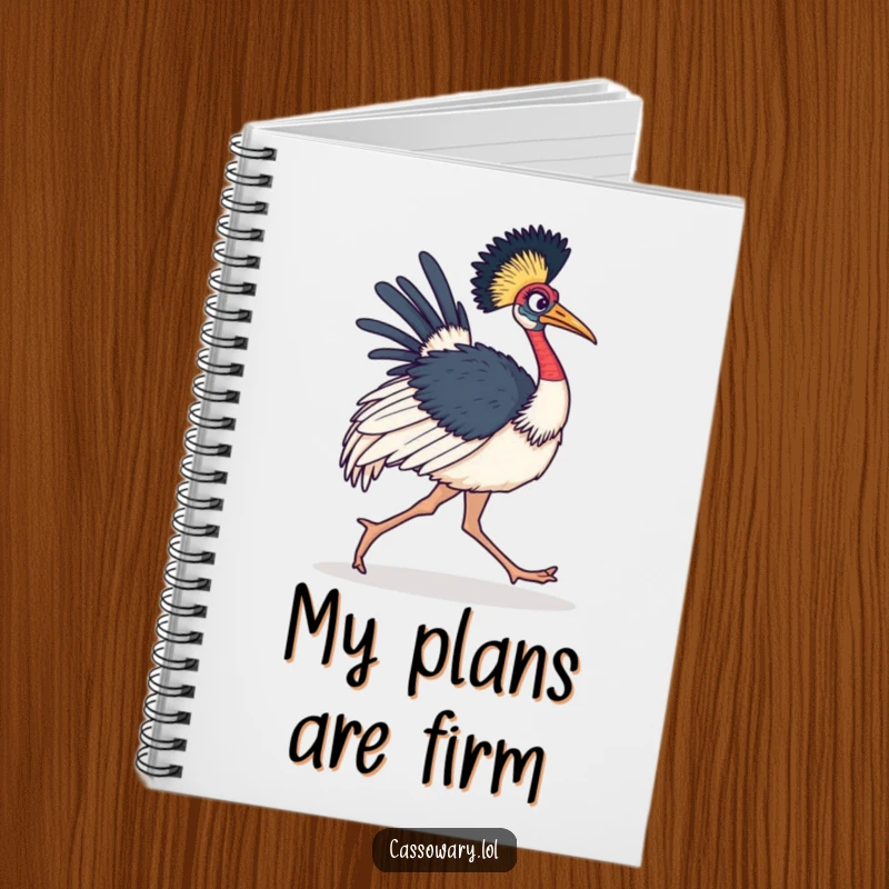 Funny Cassowary Notebook featuring a determined bird marching forward, perfect for jotting down goals.