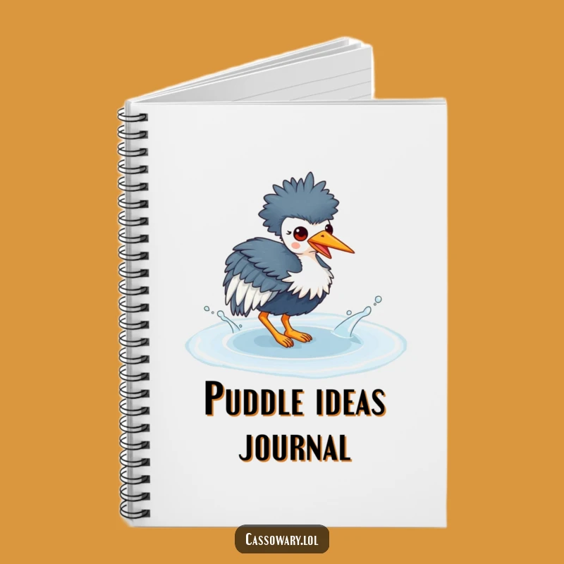 Funny Kawaii Cassowary Puddle Splash Notebook - Cute Bird Journal Gift