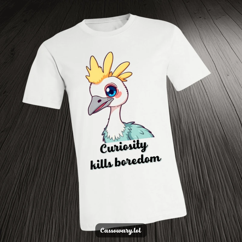 Funny Kawaii Cassowary T-Shirt: Adorable bird with a bright, alert eye, tilting its head with curiosity and charm.